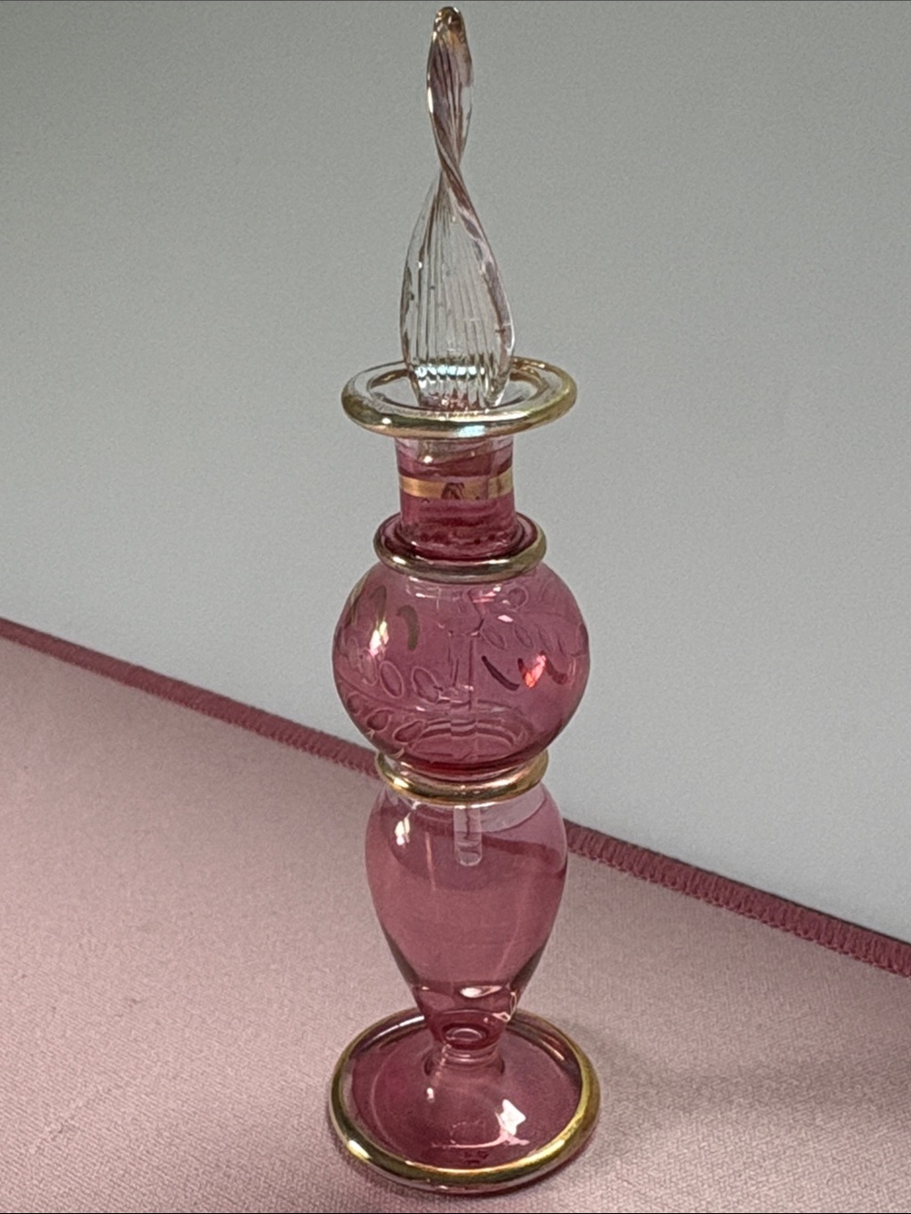 Egyptian Handblown Pink Glass Bottle with stopper